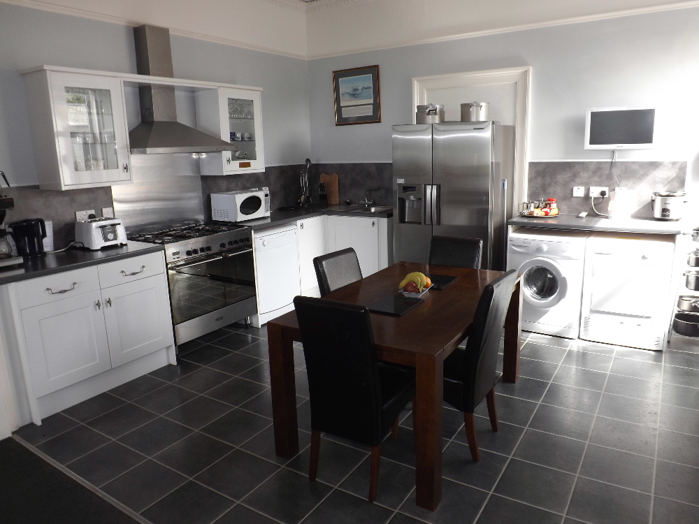 The well-equipped contemporary kitchen at Braefield House self-catering Holiday accommodation in Portpatrick