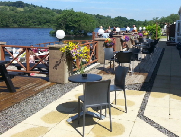 Eating and seating area overlooking the loch