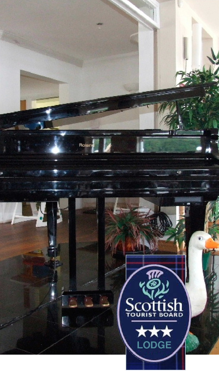 A grand piano at the Inn on the  Loch Hotel and Restaurant, Dumfries, Scotland