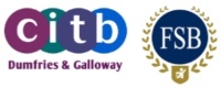 Logos of of The Dumfries and Galloway Training and Construction Group (CITB) and of the Federation of Small Businesses.