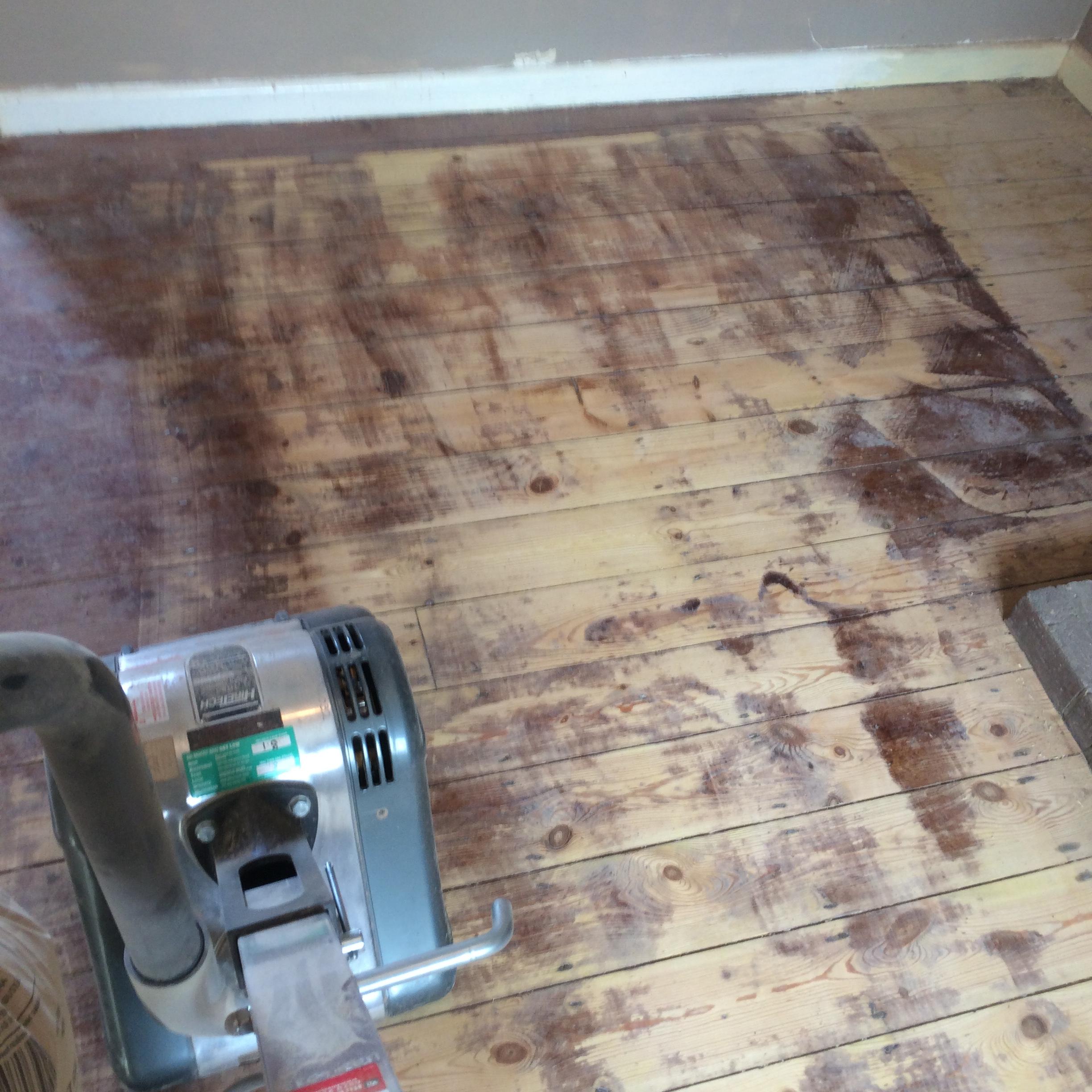 We use heavy duty floor sanding equipment to strip back wood flooring to its bare state