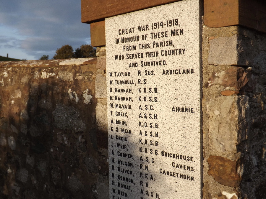 Kirkbean Parish Heritage Society World War 1 plaque to survivors of the Great War at Kirkbean Parish Church