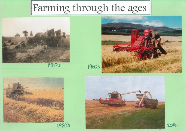 Four images of farming in Kirkbean in the 1940s, the 60s, the 80s and in 2014