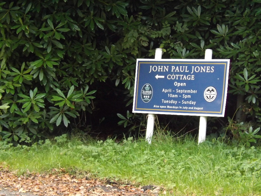 A sign to the John Paul Jones Museum at Arbigland, Kirkbean, Scotland