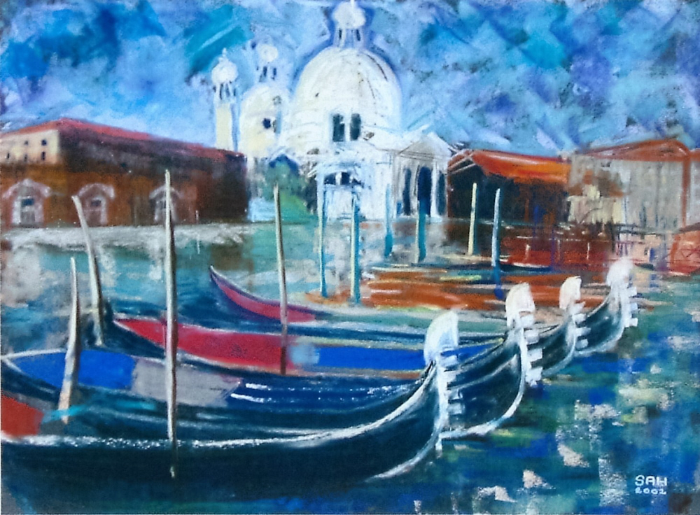 Gondolas I, Venice, Original SOLD.  Ltd Edition print and Greetings Card available on my Etsy store.