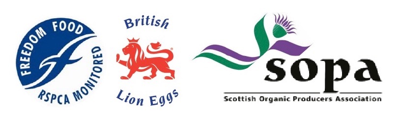 Logos of Mrs McMyn's eggs' accreditations