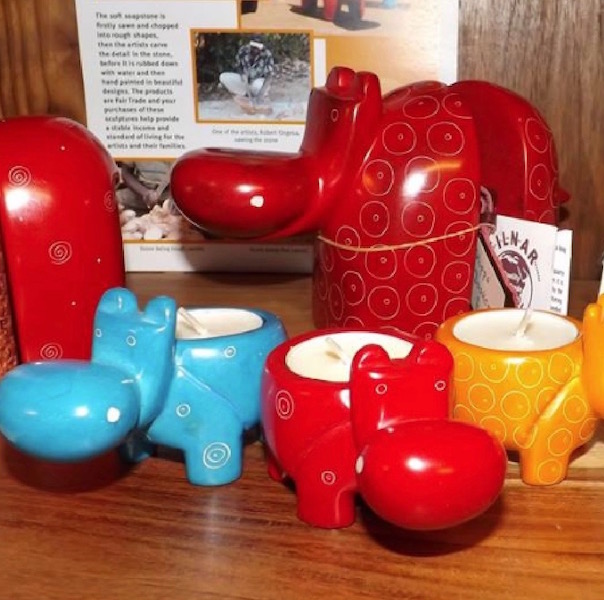 Soapstone hippo tealight holders and letter rack