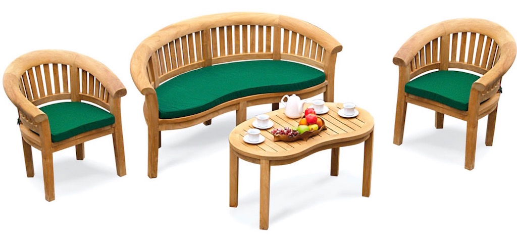 Complete Washington Bow garden furniture set with bench, two chairs and coffee table