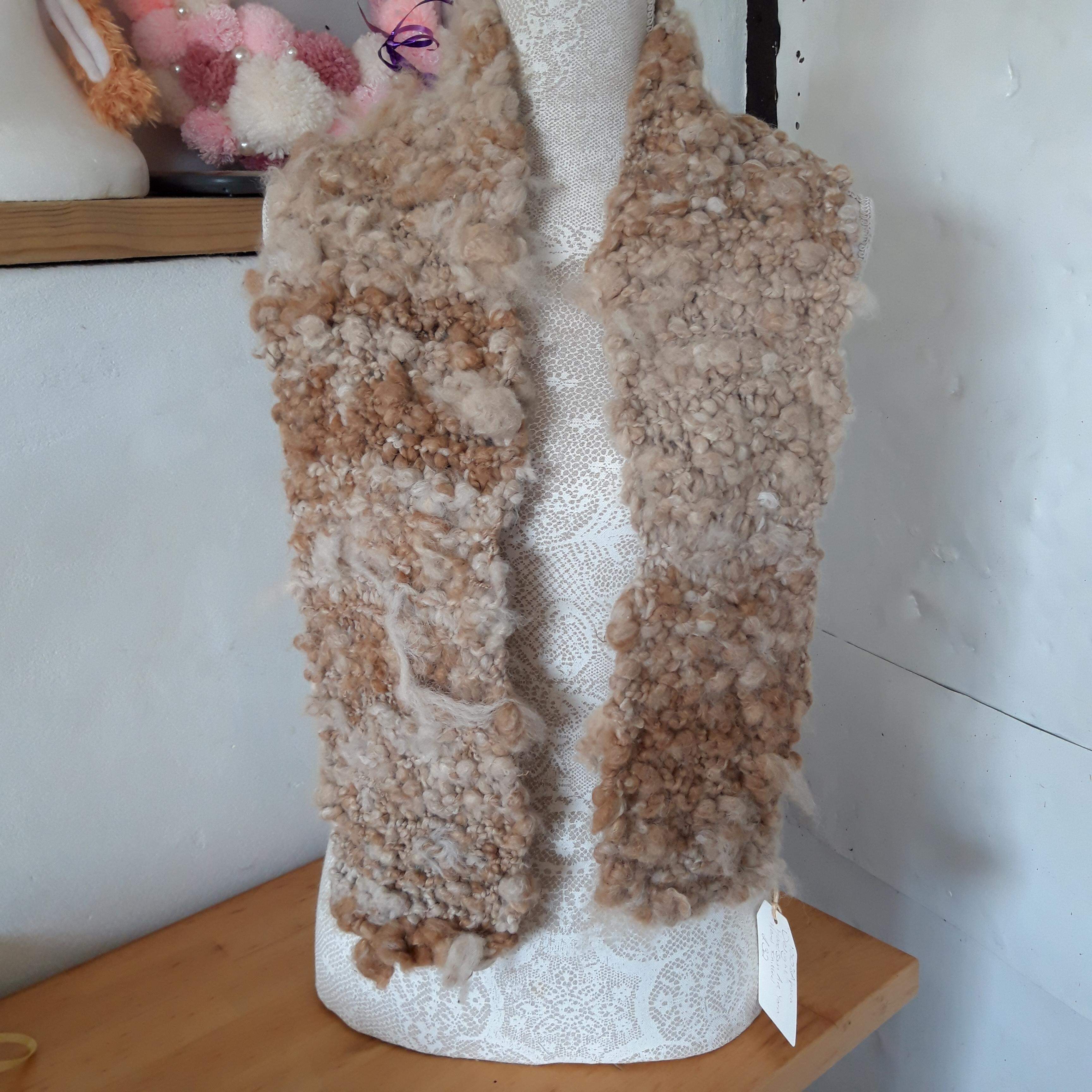 Hand Knitted Art Yarn Scarf 100% Alpaca