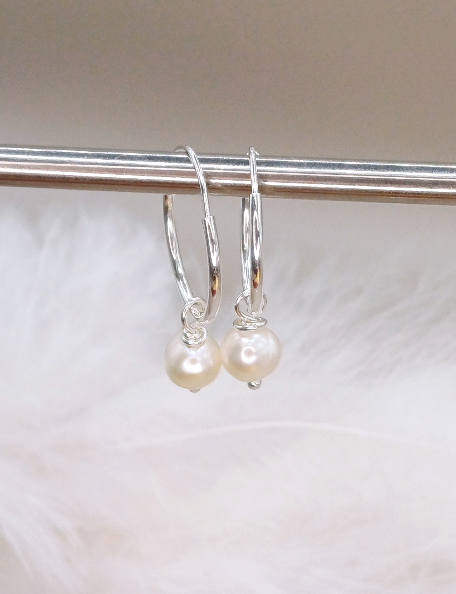 EARRINGS - Sterling Silver Pearl Hoop Earrings