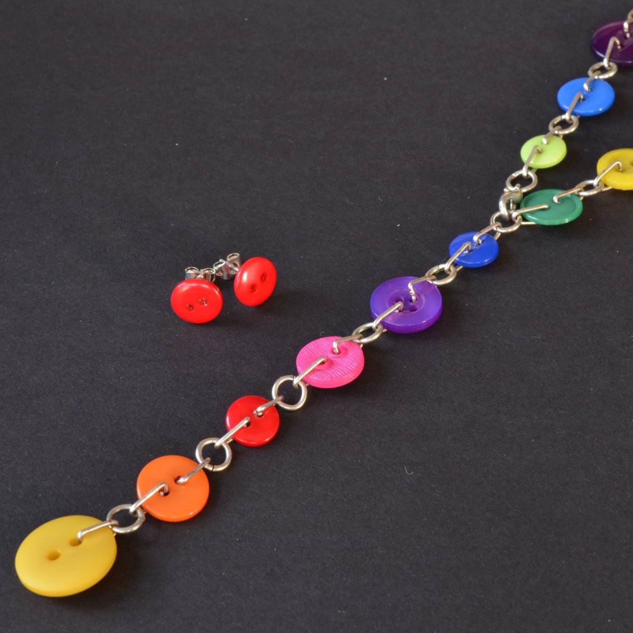 Rainbow Button Chain Necklace