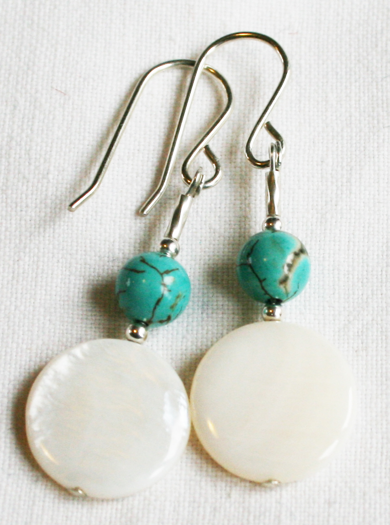 Turquoise and mother of pearl earrings