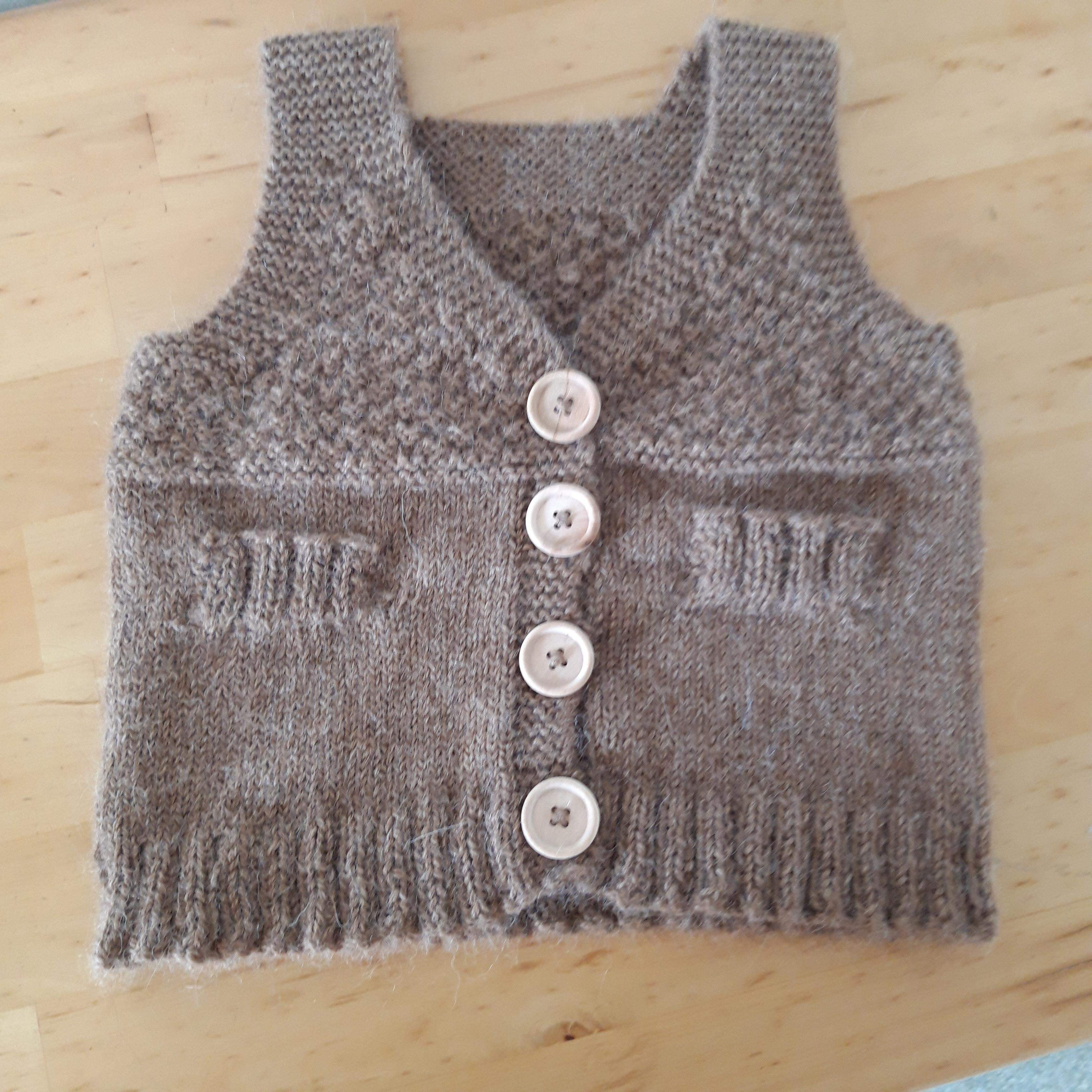 Hand Knitted 100% Alpaca waistcoat age 12-18mth